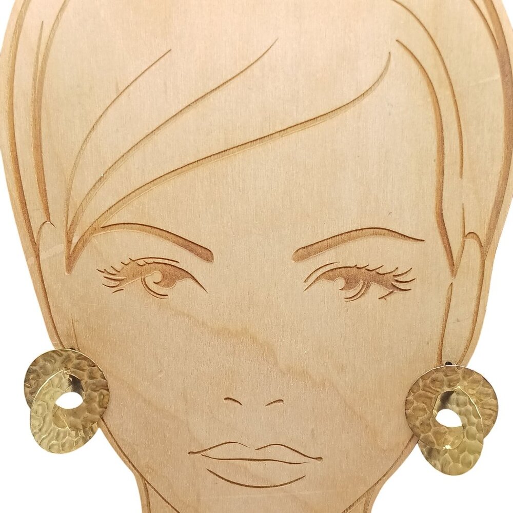 Vintage Hammered Interlocking Rings Earrings Dimensional Gold Tone Brutalist